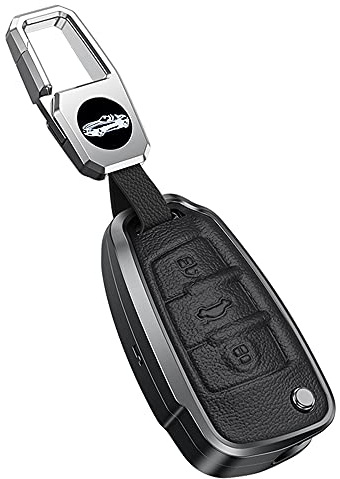 ontto Autoschlüssel Hülle Cover Passt für Audi C5 C6 R8 A1 A3 Q3 A4 A5 Q5 Q7 A6 S6 A7 B6 B7 B8 8P 8V 8L TT RS3 Fernbedienung Metall Leder Schlüsselhülle Etui Schlüsselanhänger Schlüssel Schutz-Schwarz
