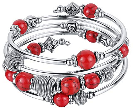 Bulinlin Silber Wickelarmband mit Naturstein Perlen Boho Mehrschichtiges Damen Armbänder Geburtstags Modegeschenk für Frauen