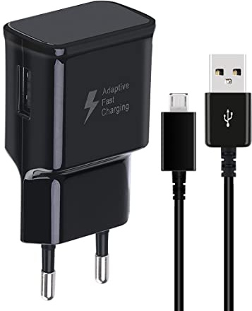 DBZYLN Ladegerät Galaxy S7 Schnellladegerät für Samsung Galaxy S7 S6 Edge S4 S3 A6 J7 J6 J5 J3 Note5/4/2 Tab S Tab S2, AFC USB Charger mit Micro USB 2.0 Ladekabel Schnellladekabel 1.5m (Schwarz)