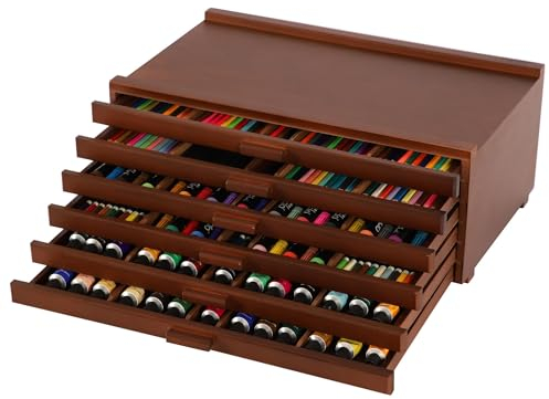VISWIN Scatola di Immagazzinaggio per Artisti a 6 Cassetti con Divisori Rimovibili, Scatola di Immagazzinamento per l'arte in Legno di Faggio Premium, Organizzatore per Materiale Artistico