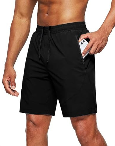 Tansozer Herr Shorts Korta Byxor Herr Sportshorts Gym Träningsshorts Löparshorts för män Bermuda Sommar Fitnessshorts Snabbtorkande Track Shorts med Blixtlåsfickor Svart XL