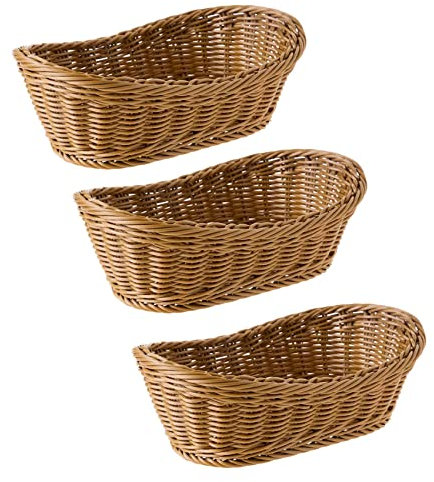 GROCKSTR 3X Cesta Tejida Ovalada de Mimbre Cesta de Pan Cesta de Servir, Cesta de Almacenamiento de 11 Pulgadas