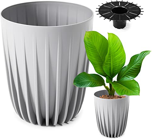 Konzept 11 - Hoher Blumentopf 25cm Durchmesser, Pflanzkübel Groß für Außen, Balkon, Übertopf mit Einsatz Grau, Palmentopf