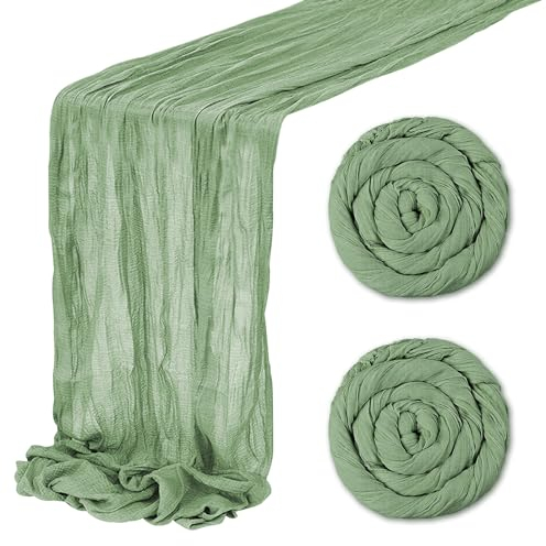 IULONEE 2 Pack Runner da Tavolo Moderno in Chiffon 90 x 400 cm Runner Verde Matcha Chiffon Runner Tavola Decorazione da Tavolo in Tessuto Lavabile Colore Verde Per Matrimoni Compleanni Festival Feste