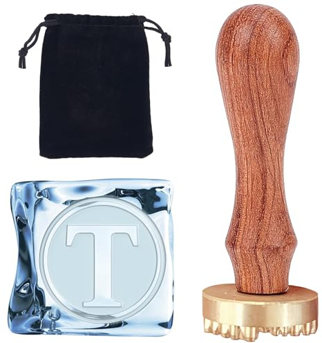 CRASPIRE Iniziali T Timbro per Ghiaccio Lettera Timbro per Cubetti di Ghiaccio 1.2 con Testa In Ottone Rimovibile Sostituzione Manico In Legno Timbro per Marchio di Ghiaccio per Cocktail Party Whisky