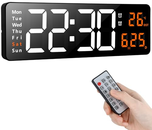 Koolertron Wanduhr Digital 16,2 Zoll Digitale Wanduhr Groß Display, LED Wall Clock mit Fernbedienung, Digital Uhr Einstellbarer Helligkeit mit Uhrzeit/Datum/Temperatur für Wohnzimmer Küche Büro Gym