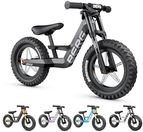 Berg Biky Cross Schwarz Laufrad mit Handbremse ab 2 Jahre, Luftreifen, Leichtes Magnesiumrahmen, Rutschfahrzeug 12 Zoll, Kinderfahrrad Jungen und Mädchen, Sattel höhenverstellbar
