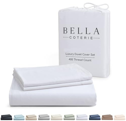 Bella Coterie Luxury Bamboo Viscose Queen Size Duvet Cover Set | 100% Organically Grown | Corner Ties | Ultra Soft | Cooling | Two Pillow Shams | 90 x 94 | No Insert [White]