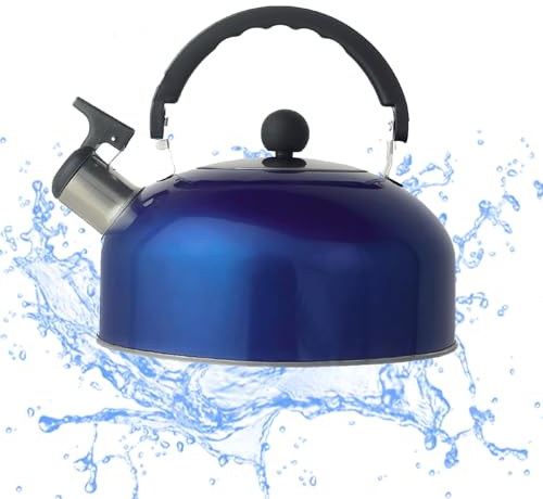 NZLTQO Bouilloire sifflante colorée en acier inoxydable avec infuseur, bouilloire d'eau bouillie pour le camping et la cuisine, compatible avec toutes les cuisinières (5 L, bleu)