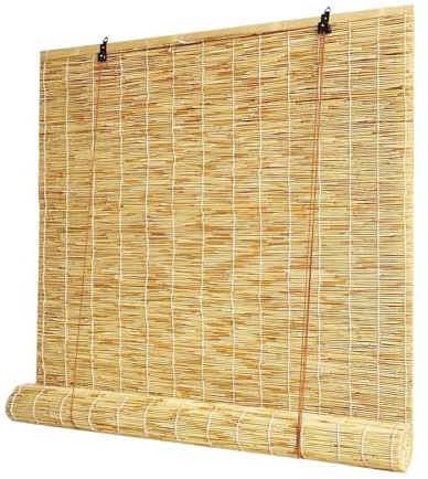Natür Bambus Rollo 90 100 120 130 150 160cm Breit Bambusrollo Aussenbereich Wetterfest Schilf Vorhang Mit Lifter Raffrollo Sonnenschutz Rollo Anti-UV Bambus Rollo Jalousine Für Fenster Terrasse