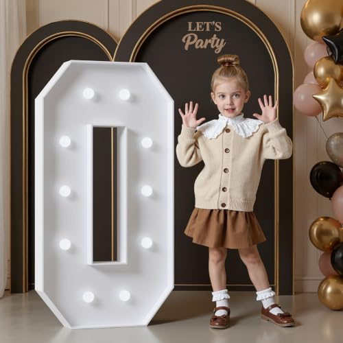 Mixifox 4FT Light Up Numbers for Birthday Decoration Large Numbers 0 | for Party Decorations Wedding Graduation Decorations Foam board Assembly Required Cool White Light 21 Pcs Accessory Set