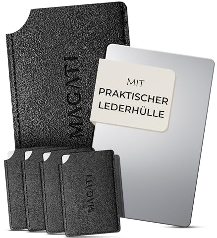 MAGATI Handspiegel aus Edelstahl (5er Set) – Praktischer Taschenspiegel | Taschenspiegel mit Lederschutzhülle für unterwegs – Praktischer Mini Spiegel kompakt für die Geldbörse
