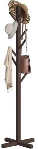 SOCUY Garderobenständer Bambus-Garderobenständer, Freistehender Baum-Kleiderbügel, Standgarderobe Mit 8 Haken, Kleiderbügel Für Flur, Eingangsbereich Kleiderablage Modern