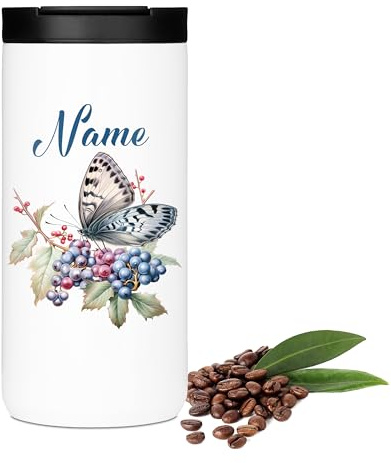 GRAZDesign Thermo Becher to go personalisiert mit Namen - Schmetterling - Geschenk beste Freundin, Mama, Oma, Chefin, Kollegin, Edelstahl 400ml