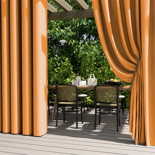 Hiseng Outdoor Vorhang Wetterfest mit Ösen 2er Set Grau Balkon Outdoorvorhänge Wasserdicht Blickdicht Vorhang Outdoor Sichtschutz Sonnenschutz Vorhänge für Garten Terrasse (132x213cm,Orange)