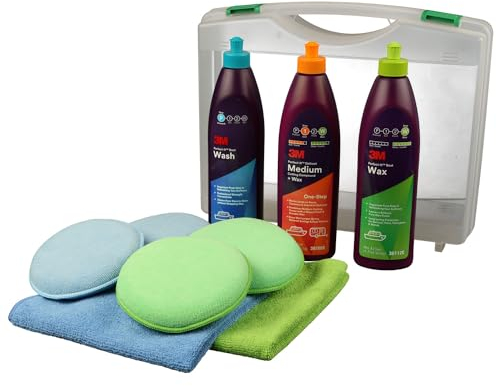 AllorA Marine - Boots Politur Set | 2X Mikrofasertuch + 4X Mikrofaserpad + 3X Boots Polituren (Wash Shampoo, Gelcoat Medium Cutting Compound, Boat Wax) | Shampoo, Politur & Versiegelung