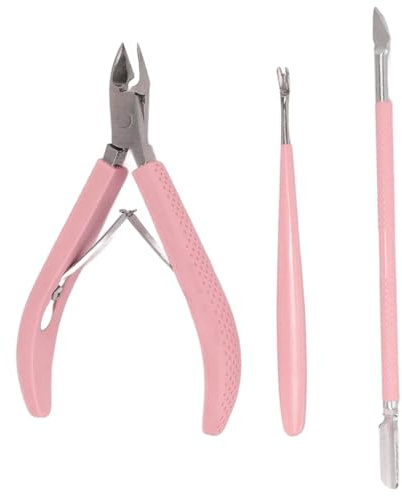 GXGM 3 Stück Nagelhaut Trimmer Mit Nagelhautschieber,Rosa Zangen Nagelhaut Professionelle Pediküre Und Maniküre-Werkzeuge Mit Edelstahl-Nagelhautzange,Doppelend-Hauthautschieber Und Nagelschaber