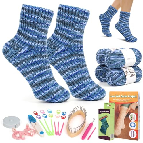 Aeelike Loom Kit für die Herstellung von Socken, Strumpfwebstuhl-Kit für Anfänger, DIY, Webstühle Set mit Garnen, Schritt-für-Schritt-Anleitung, Pompom-Maker für Anfänger Erwachsene, handgefertigtes