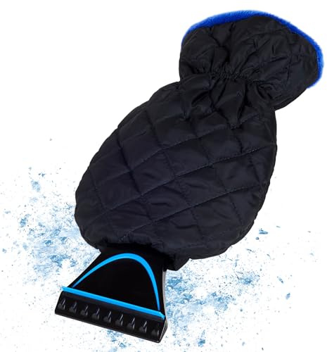 AUPROTEC Eiskratzer mit Handschuh gefüttert I Wärmender Schneekratzer Auto mit Handschuh I Scheibenkratzer Auto mit Eisbrecherkante und Gummizug - Schwarz-Blau