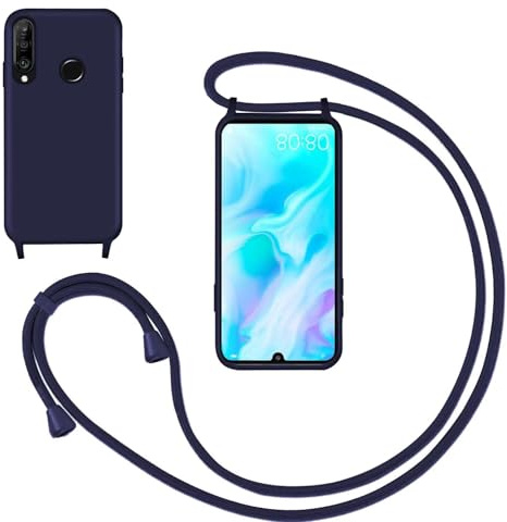 GoodcAcy Silikon Handykette Handyhülle für Huawei P30 lite,Smartphone Necklace Hülle mit Band Schutzhülle mit Kette zum umhängen Halskette Flüssig Silikon Case für Huawei P30 lite,Blau