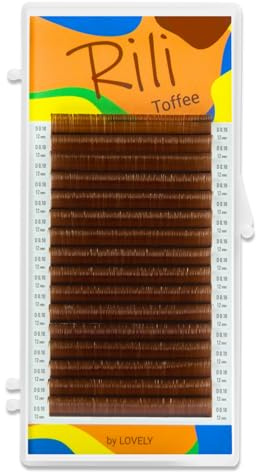 LOVELY Rili Toffee Einzelwimpern Wimpernverlängerung Hellbraun - Mix B Curl, 0.07mm Stärke, 6-13mm Länge, 16 Linien - künstliche Wimpern - profesionelle Wimpernextensions Braun für Wimpernstylisten