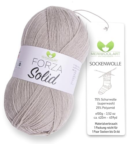 MeriWoolArt® Sockenwolle 4-fädig – 100g Merino Wolle Garn zum Stricken & Häkeln, 75% Schurwolle (superwash), 25% Polyamid, 420m – Ideal für Socken für Herren und Damen, Pullover & Cardigans 4605