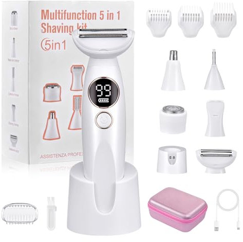Afaneep Afeitadora Electrica Mujer 5 en 1 Zona Intima USB Recargable Sin Dolor Rasuradora Mujer Cara, Nariz, Axilas, Piernas, Bikini