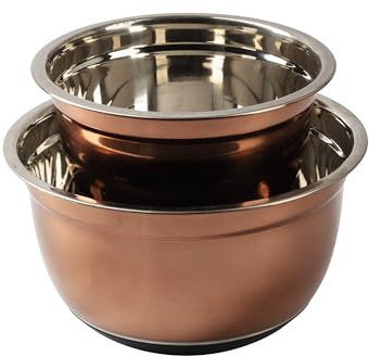 Juego de 2 Boles de Mezcla de Acero Inoxidable - 2 L y 4,2 L, Apilables con Base Antideslizante Copper Bergner