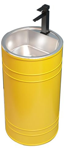 GOCHUSX Freistehendes Standwaschbecken, Freistehendes Waschbecken, Edelstahl-Einzelspülbecken Mit Wasserhahn, Einteiliges Standwaschbecken Für Badezimmer, Außenbereich(Gelb,A-45x85cm)