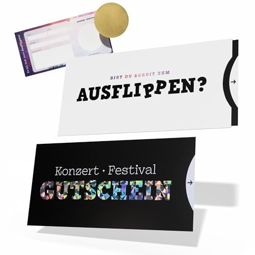Konzert Gutschein Verpackung, witzige Karte mit Hologrammdruck | mit Hülle und Rubbelaufkleber, DIN lang, Geschenkverpackung Konzertkarten, Karte Konzert Geschenk, Gutscheinkarte Konzert