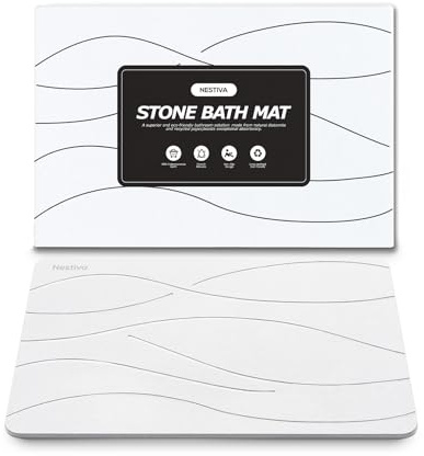Nestiva Stone Bath Mat, rutschfest Waschbar, Super Saugfähig, Stein Badezimmerteppich aus Natürlicher Diatomite, Fußmatte für Badezimmer Leicht zu Reinigen, 60 x 39cm - Weiß