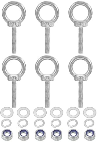 PATIKIL M6 x 30mm Bullone Ad Occhio Con Dado, 6 Pezzi 304 Acciaio Inossidabile Bullone Di Sollevamento Ad Occhio Vite Filettata Per Appendere, Argento