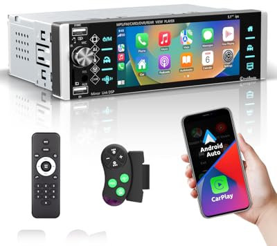 ESSGOO Autoradio mit Wireless Carplay und Android Auto, 5,1 Zoll HD IPS Bildschirm Auto Stereo mit Bluetooth Sprachsteuerung Mirror Link FM