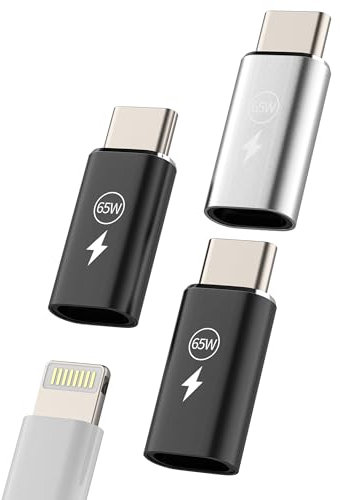 65W Adaptador USB C Macho a Lightning Hembra(3 Pack) Tipo C Rápida Cargador Conector para iPhone 16 15 Adapter para Apple para iPad Cable Conversor Accesorios Compatible Con Samsung S25 S24 Conectores