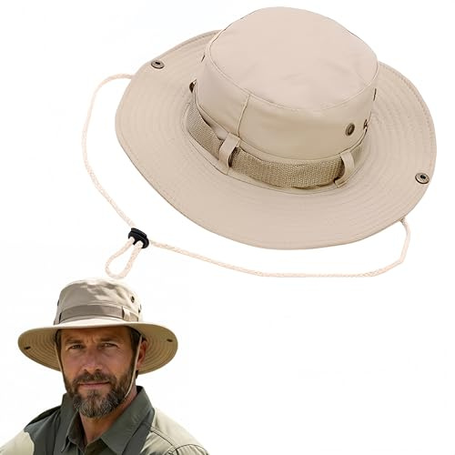 SDXCJY Chapeau de soleil safari pour homme et femme avec boucle réglable, style jungle, parfait pour la pêche, la randonnée et les activités de plein air. Protection UV et pliable., kaki, Taille