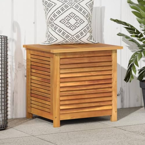 Gecheer Boîte de Rangement de Jardin Persiennes 60x50x56cm Bois Acacia, Coffre de Rangement Exterieur Organisateur de Outils, Coffre à Coussins pour Balcon, Piscine et Terrasse