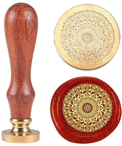 Hobbspring 1 Stück Vintage Blumen Wachssiegel Stempel Mandala Siegelwachs Stempel 30mm Abnehmbarer Messing Stempelkopf Mit Holzgriff Für Umschläge Einladungen Dekor Zurück zur Schule
