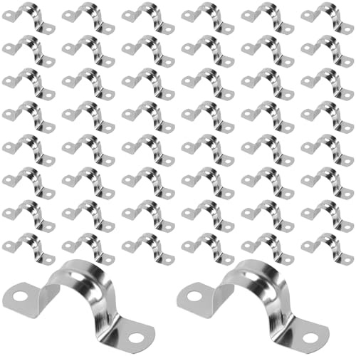 KOHAND 50 PCS 2 Hole Conduit Clips, 304 Stainless Pipe Strap Clamp, Saddle Clips U Bracket for Water Pipes, Gas Pipes Cable Fixing, Ø 25 mm