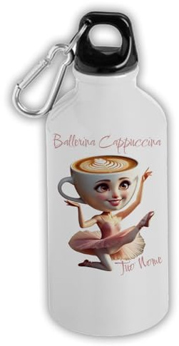 MOCHEIA SHOP Borraccia Termica Ballerina Cappuccina, 500 ml, Personalizzabile con Nome, Alluminio con Moschettone