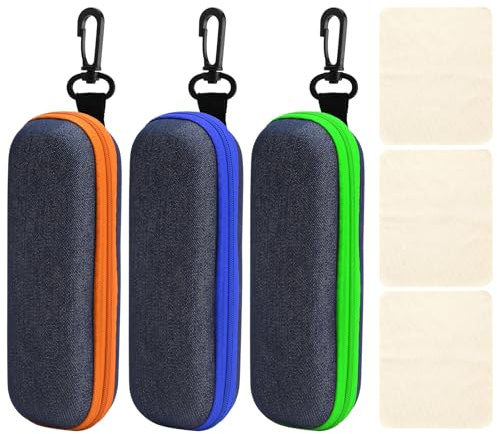 HENGBIRD 3 Piezas Estuche de Gafas Fundas Rígida Estuches Duros para Gafas Anti-Arañazos para Gafas Estuche de Anteojos de Tela Vaquera Portátil Estuche con Cremallera Funda Protectora