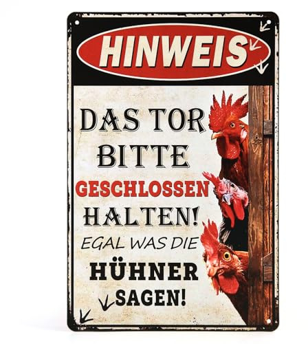 Retro Hühner Schild - Blechschild Hühner Zubehör, vintage Metallschilder Hühner Deko für den Hühnerstall, Garten Schild, lustige Schilder mit Sprüchen, 20x30cm