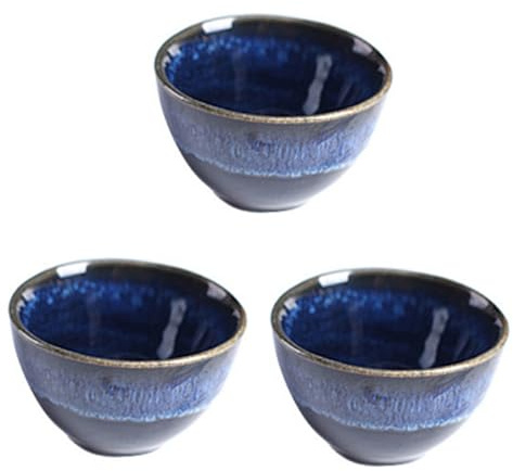 SOLUSTRE 3 pièces Tasses Japonaises Céramique Bleue pour Saké Thé Vin Eau Service Polyvalent pour Boissons Chaudes et Froides Design Élégant pour Réceptions et Usage
