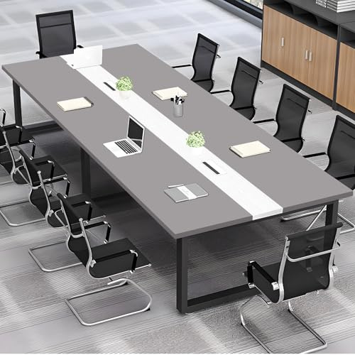 ZRBDDEF Großer Konferenztisch Büro – Moderner Besprechungstisch mit Kabelmanagement, Rechteckiger Meetingtisch für 8–12 Personen, Stabiler Metallrahmen (ohne Stühle)
