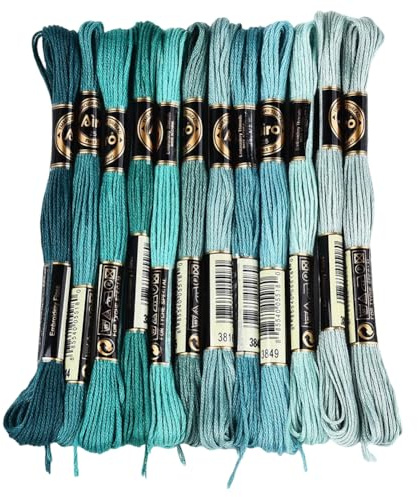 CABODYALS 12 Knäuel 6 Stränge Grüner Sticktwist Polyester Bunt Farbverlauf Kreuzstichgarn Freundschaftsarmbänder Schnur Für Schmuckherstellung Handnähen Stricken Sticken Basteln
