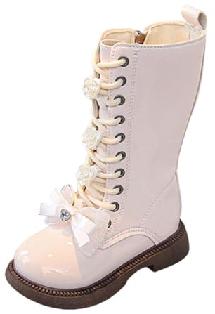 Bastwahl Bottes en Caoutchouc doublées pour Enfant Fille d'hiver Classiques à Lacets avec Fermetures éclair latérales Bottes Hautes en Peluche Chaude Bottes d'automne