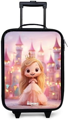 NoBoringSuitcases© Kinderkoffer Klein Reise Trolley Reisekoffer Kleiner | 48x31x19 cm - Kinder Koffer mit LED Rollen Kindertrolley Prinzessin - Rosa - Schloss