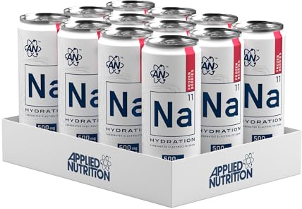 Applied Nutrition Na-11 Hydration Boisson Électrolyte Gazeuse, Sans Sucre, 500mg Sodium, Magnésium et Potassium avec Niacine et Vitamine B12, Baies Surgelées, 12 Canettes x 330ml