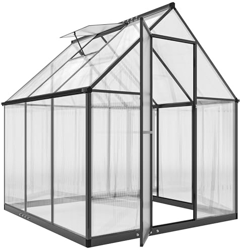 Outsunny Serre de Jardin en Aluminium Polycarbonate 3 ㎡ 178x168cm, Serre avec fenêtre réglable Porte battante, abri extérieur résistant aux intempéries pour Plante Fleur Potager semis, Transparent
