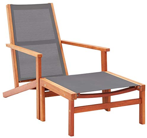 ChicAbode Gartenstuhl Gartensessel Liegestuhl Deckchair Gartenmöbel mit Fußablage Grau Eukalyptus Massivholz Textilene