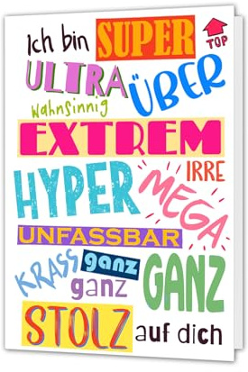 PICTALOO Glückwunschkarte bestandene Prüfung „super ultra stolz“ – hochwertige coole Grußkarte zum Abitur, Examen, Schulabschluss, Ausbildung, Geschenk Abi, Bachelor, witzige Karte A6 mit Umschlag